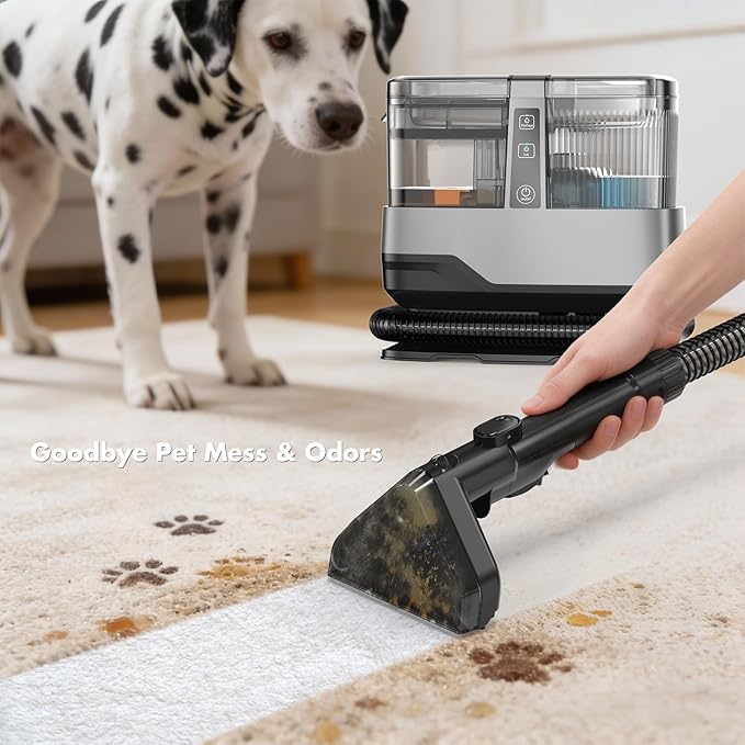 Portable Carpet &amp Upholstery Spot Cleaner Machine 20Kpa Power Suction Carpet Shampooer Deep Cleaning for Pet StainsCouchStairCarFurniture with Dual Brush Heads &amp Cleaning Solution &amp Se