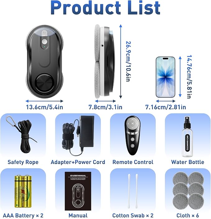KKI Window Cleaning Robot Automatic Window Cleaner Robot AC Power Dual Spray Max 3200Pa AI Path Planning &amp Edge Detection for High-Rise Windows GlassDoor10xCloths X3