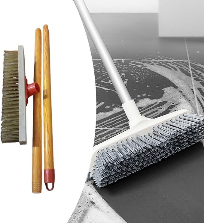 Floor Scrub Brush Metal Stiff Floor Scrubber for Garage Rough Surface Bathroom Heavy Duty Industrial Hand Broom- 40cm Brush Length