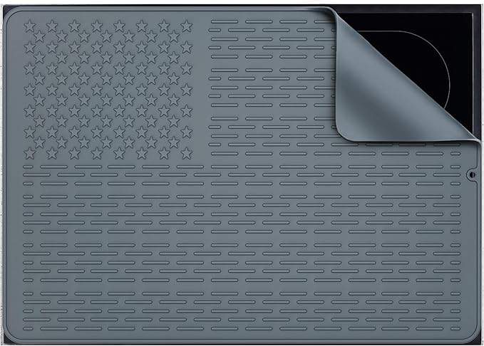 AWINNER Silicone Electric Stove Cover MatCeramic Stove Heat Resistant Glass Cooktop Flat RV Range Stovetop top ProtectorXL Dish Drying Mats for Kitchen Stars Stripes Design (Silicone Gray 28x20)