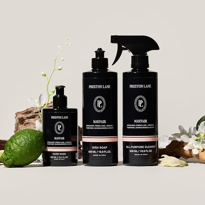 Preston Lane Luxury Kitchen Set – Hand Wash Dish Soap &amp All-Purpose Cleaner | Plant-Powered Cleaning Essentials Bundle with Fine Italian Fragrance Mayfair Scent