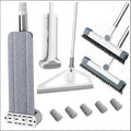 Hands-Free Self Wringing Cleaning Flat Mop - Microfiber with 6 x Washable PadsFloor Scrub BrushFloor Squeegee (1 Mop+6 Microfiber Pads +1 Brush+1 Glass Wiper)