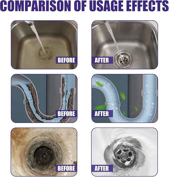Drain Cleaner Powder - Unclog Kitchen &amp Bathroom Drains Eliminate Odors Prevent Blockages - Safe for Pipes(1PCS)