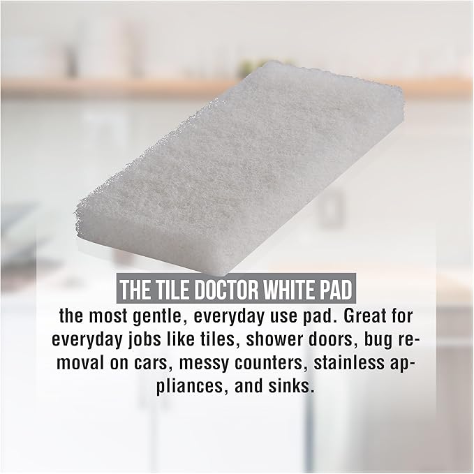 Scrub Doctor 6-Pack of 10 x 4.5 x 1 in. Large White Scrub Pads and Scrub Pad Holder Scrub-HLD-L-WHT-6 Non-Scratch Scrubbing Pads for Tile Shower Doors Metal Trim Stainless Steel and Car Wheels