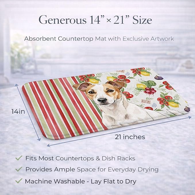 Caroline's Treasures White and Tan Jack Russell Terrier Vegetables Dish Drying Mat Absorbent Dish Drying Mat Pad for Kitchen Counter Dish Drainer Mat for Countertop 14 x 21 Multicolor