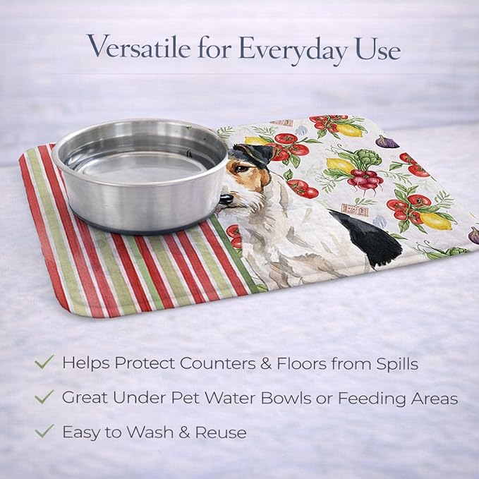 Caroline's Treasures Smooth Fox Terrier Vegetables Dish Drying Mat Absorbent Dish Drying Mat Pad for Kitchen Counter Dish Drainer Mat for Countertop 14 x 21 Multicolor