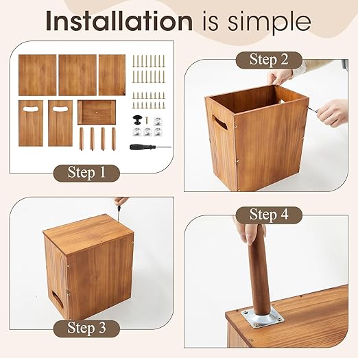 Ctosree 3 Gallons Wooden Wastebasket with Lid Wood Trash Can with Handles and Legs Rectangular Garbage Bin for Bedroom Bathroom Kitchen Living Room Office Decorative