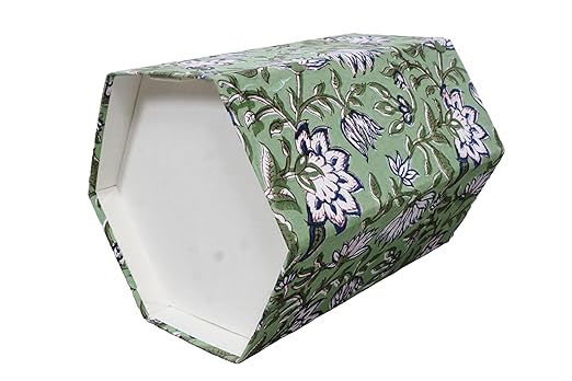 Handmade Cotton Paper Waste Basket Stylish Trash Can for Home or Office (1 Light FREEN FLOWAR)