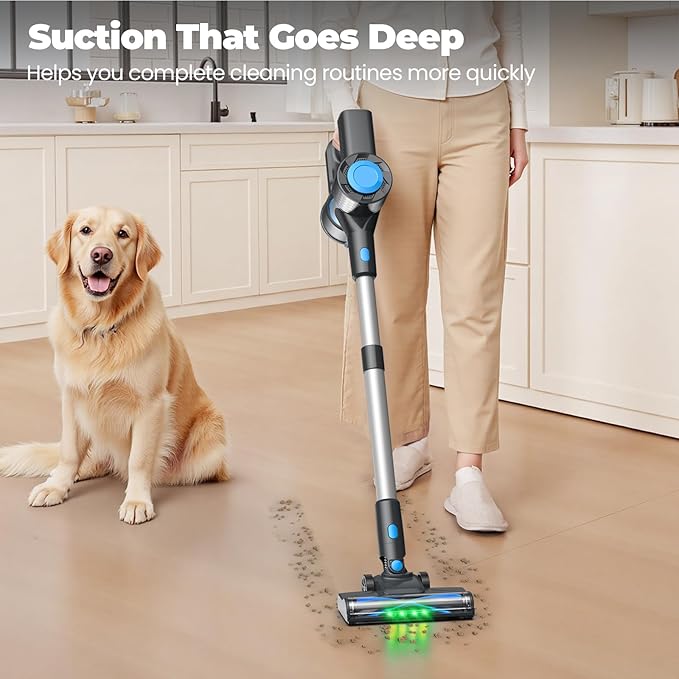 Cordless Vacuum Cleaner Powerful Lightweight Stick Vacuum with Self-Standing Anti-Tangle 8-in-1 Rechargeable Vacuum Cleaners for Home Hardwood Floors Carpet Pet Hair