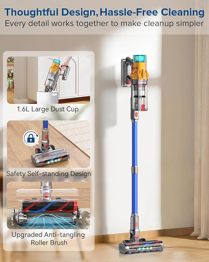 Belife S8 Cordless Vacuum Cleaner 600W 48Kpa Stick Vacuum with 65Mins Runtime Self-Standing 1.6L Large Dust Cup Anti-Tangle Smart Wireless Handheld Vacuums for Carpet Hardwood Floor &amp Pet Hai