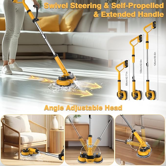 Cordless Electric Mop for Dewalt 20V Battery (NO Battery) 2 in 1 Spin Mop &amp Electric Floor Scrubber Machine with LED Light &amp Water Spray 800 RPM Rotating Electric Mops for Floor Cleaning (Go