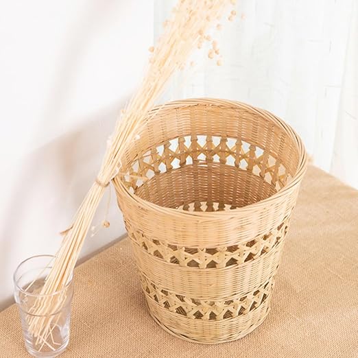 Lurrose Rustic Style Woven Trash Can Hand-Woven Wastebasket Home Rubbish Container for Bathroom Bedroom Living Room Storage