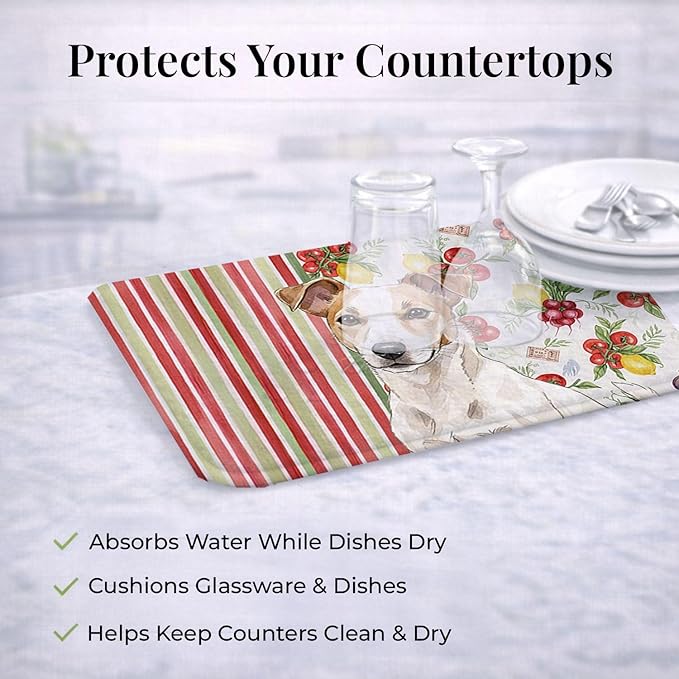 Caroline's Treasures White and Tan Jack Russell Terrier Vegetables Dish Drying Mat Absorbent Dish Drying Mat Pad for Kitchen Counter Dish Drainer Mat for Countertop 14 x 21 Multicolor