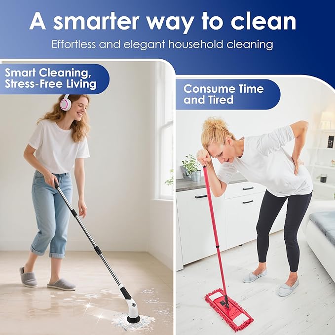 Cordless Electric Spin Scrubber IPX7 Waterproof Rechargeable Power Cleaning Brush with 4000mAh Battery 210min Runtime 7 Brush Heads 3 Adjustable Speeds for Shower Tub Tile Kitchen Floor
