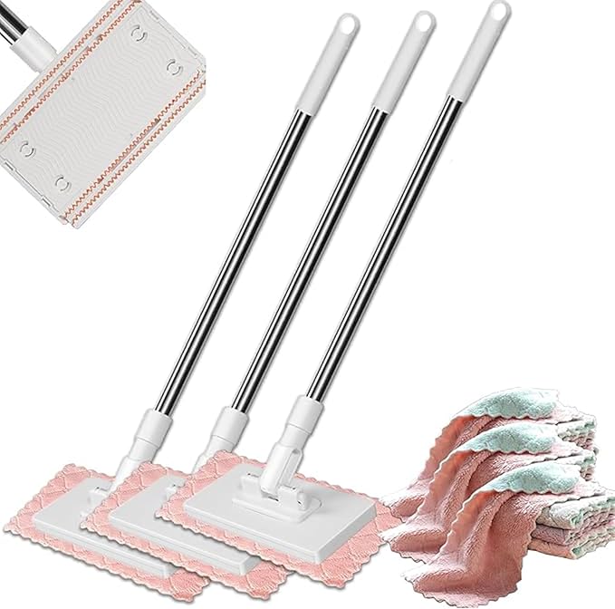 Snap Grip Mini Mop Zero Touch Mini Mops Retractable Gap Dust Cleaner Flat Mops with Locking Head &amp Sweeping Cloths 39' Long Handle Mopping Sweeper Stick for Multi Cleaning No Wash (3mop+12clot