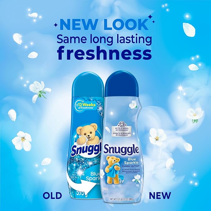 Snuggle In Wash Scent Booster 21 Oz Pack of 4 Blue Sparkle Laundry Beads for Long-Lasting Freshness Fragrance Enhancer for Clothes Bedding &amp Activewear HE Safe