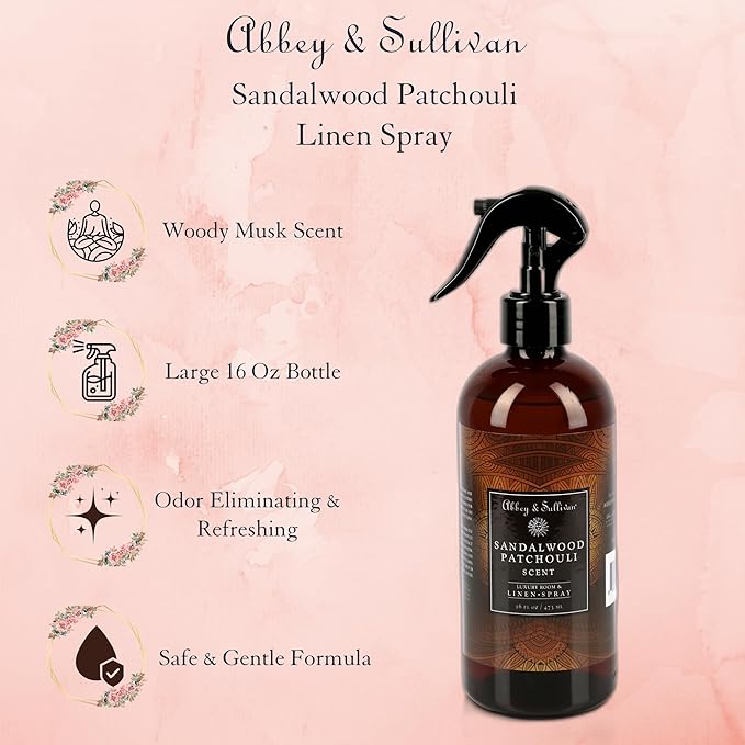 Abbey &amp Sullivan Linen Spray Sandalwood &amp Patchouli Warm and Earthy Odor Eliminating Scent Pack of 2 16 oz