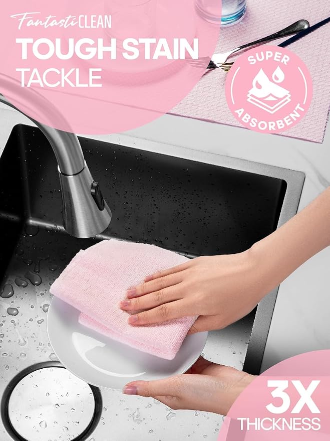 Fantasticlean Large Tear-Away Microfiber Cleaning Cloth Roll - 18'' by 12'' 36 Sheets Thick Dish Cloths Super Absorbent Reusable Kitchen Towels (Pink)