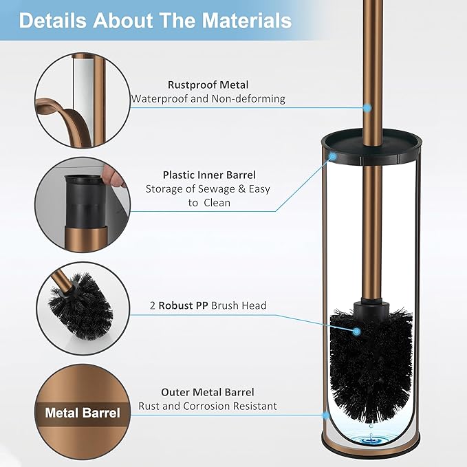BGL Rose Gold Toilet Brush and HolderStainless Steel Toilet Brushes for Bathroom with Holder