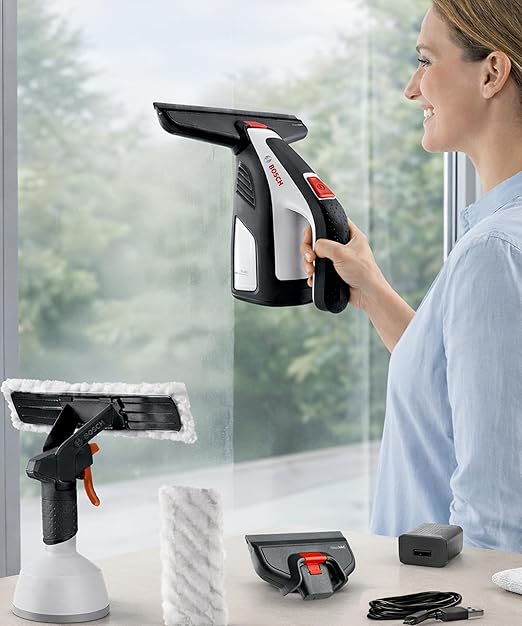 Cordless Electric Window Vacuum Squeegee – 2-in-1 Handheld Glass &amp Surface Cleaner – Streak-Free Suction for Showers Mirrors Tiles and Countertops – USB Rechargeable with Dual Head Attachments
