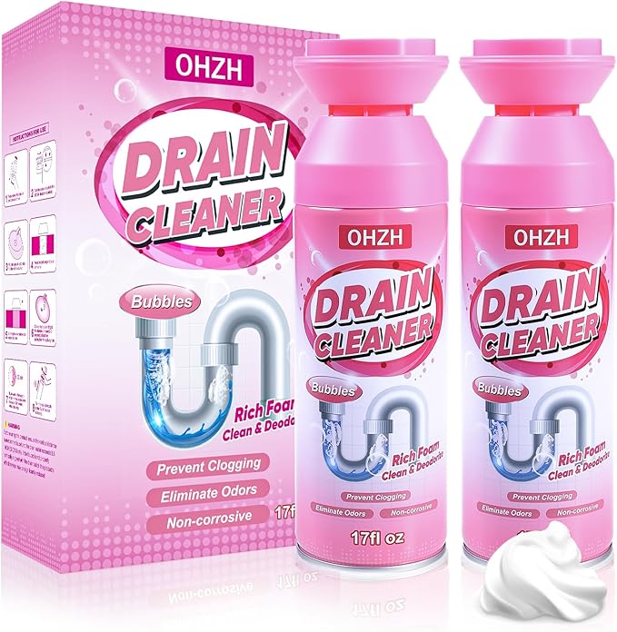 Foaming Drain CleanerDrain Clog Remover –Sink Cleaner and DeodorizerFoaming Cleaners for Kitchen Sinks Shower DrainsTub (2pcs)
