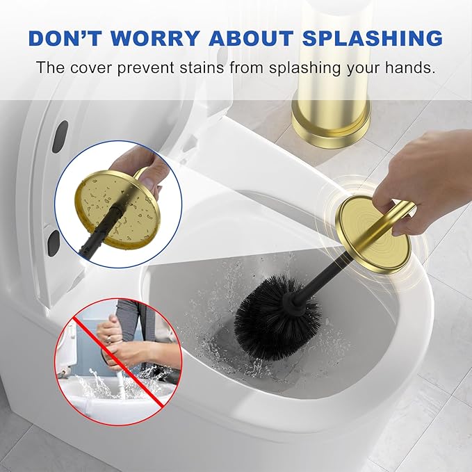 304 Stainless Steel Toilet Brush and Holder Set Toilet Bowl Brush and Holder Heavy Duty with Long Handle Removable Inner Bowl and Splash Protection for Bathroom