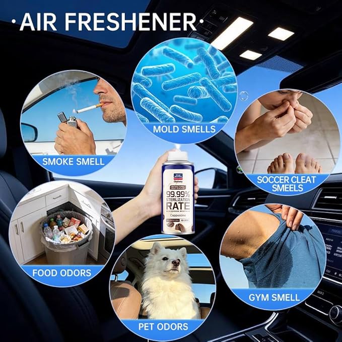 GLODWAY Car Air Freshener Spray Cappuccino Scent 6 OZ Odor Eliminator4 Pack for Cars Trucks RVs Home