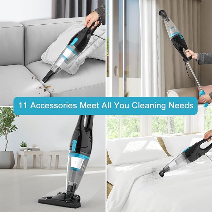 Intercleaner Corded Vacuum Cleaner 15KPa Powerful Suction with 400W Motor 12 in 1 Lightweight Bagless Stick Vac with Handheld Ultra Quiet for Hardwood Floor Carpet Car Pet Hair