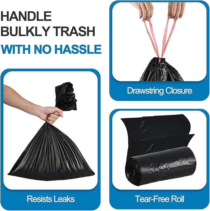 Begale 8 Gallon Drawstring Trash Bags Black 110 Counts