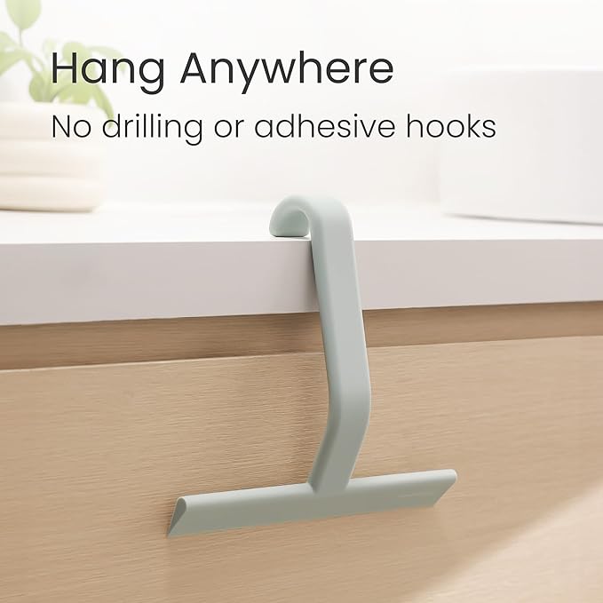 dancemoon JustHang Shower Squeegee for Glass Doors All-in-One Piece Silicone Squeegee with Built-in Hook for Bathroom Window Mirror Tile Wall Car Streak-Free Bathroom Cleaner Tool10 Inch Green