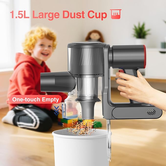 Zefiro Cordless Vacuum Cleaner for Home450W /40Kpa 50Mins Stick VacuumAnti-Tangle 1.5L Dust Cup Rechargeable Wireless Handheld Vacuum for Pet Hair/Carpet/Floor