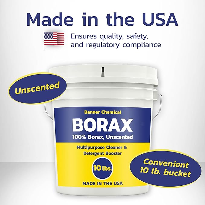 Raw Borax (10 lbs) - 100% Pure Unscented Multi-Purpose Cleaner &amp Detergent Booster - Natural Household Cleaner and Stain Remover - Made in the USA