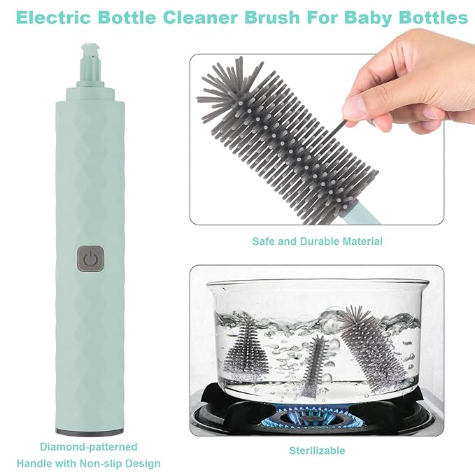 Electric Bottle Brush 4 Piece Bottle Brush Set with Baby Bottle Brush Cleaner Nipple Brush Pacifier Cleaner Straw Cleaner Brush Gifts for Newborns and Mothers Blue