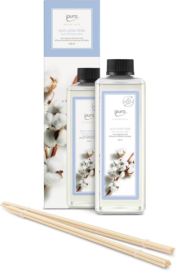 ipuro - Essentials Refill Cotton Fields Room Fragrance - Refill Room Freshener with Star Anise Vanilla Flower &amp Geranium Rose Violet Cedar Wood Fragrance Aroma - Air Freshener Refill Bottle 50