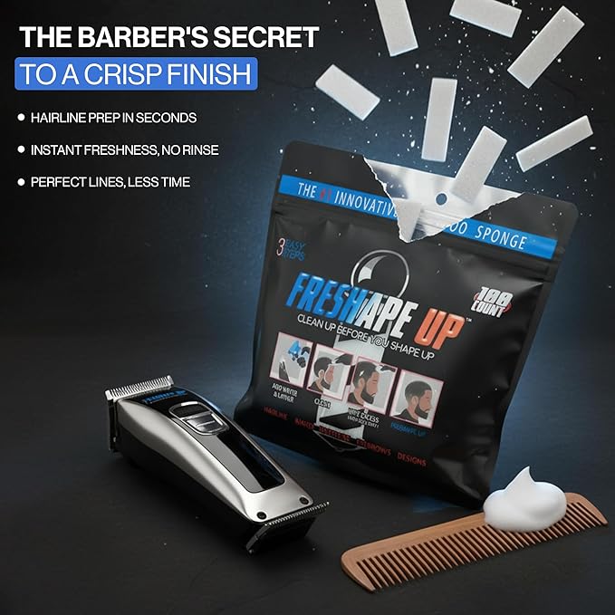 FFreshape Shampoo Infused Hairline and Beard Wipes– Disposable Shampoo Wipes for Barbers – Quick Use Hairline Wipe for Prepping Shape-Ups &amp Lineups for Barbers Stylists and Braiders (Pack Of 2)