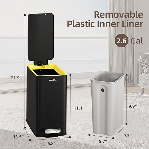Bathroom Trash Can with Lid2.6Gal Stainless Steel Office Trash CanSmall Garbage Can with Removable Inner Bucket for KitchenOfficeBedroom(Black)