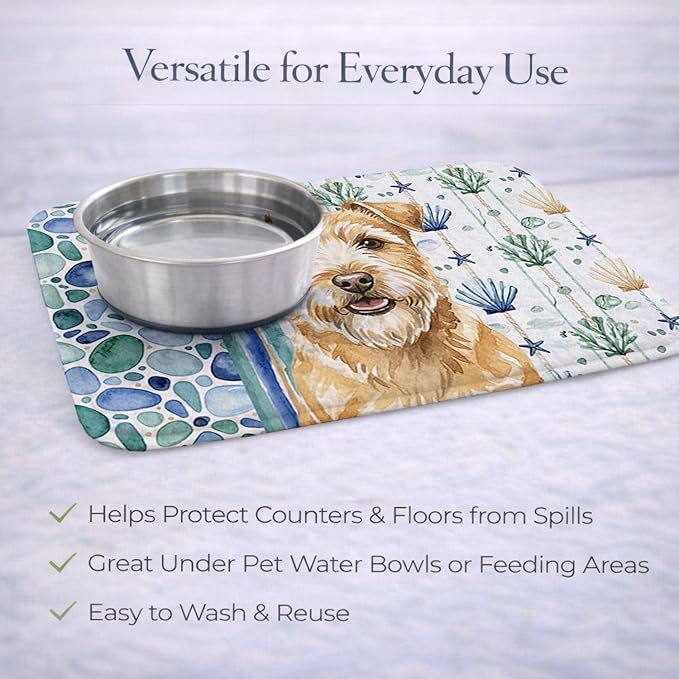Caroline's Treasures Wheaten Norfolk Terrier Coastal Sea Glass Dish Drying Mat Absorbent Dish Drying Mat Pad for Kitchen Counter Dish Drainer Mat for Countertop 14 x 21 Multicolor