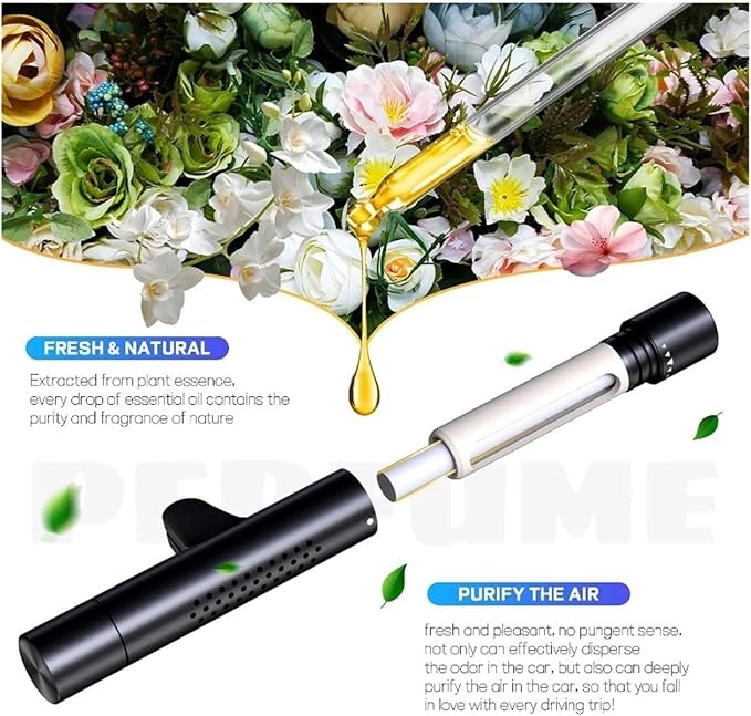 Car Air Vent Perfume Clip - Aromatherapy Air Freshener with 4 Essential Oil Sticks for Refreshing Aroma in Your Vehicle