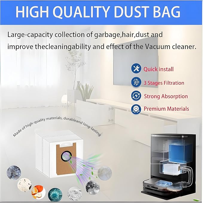 Dust Bags Replacement for Loorow AT800 3-in-1 Robot Vacuum Cleaner Include 10 Pack Vacuum Bags (Incompatible model: Giomre AT800）