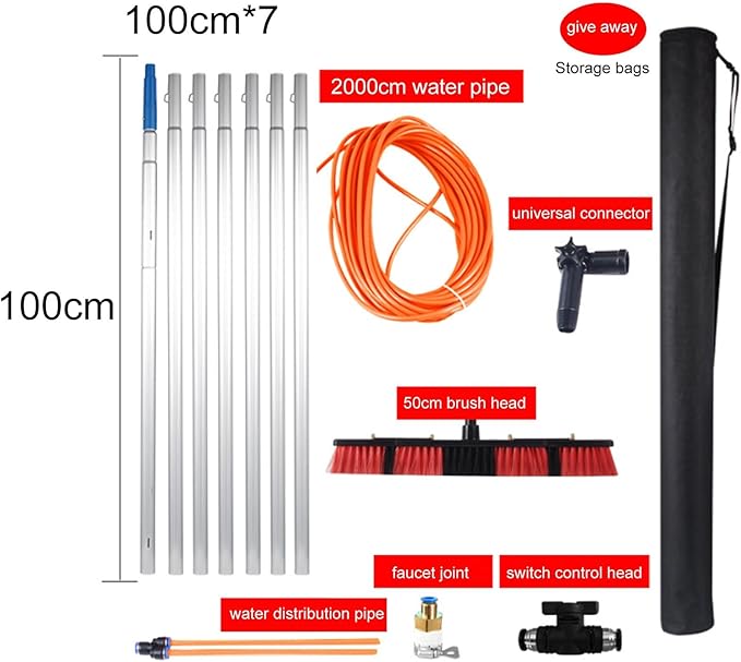 Window Washing Kit with Extension Pole Water Fed Pole Extendable Window Cleaner Adjustable Brush Head Multifunctional Cleaning Brush for Solar Panel Window Glass (Color : Brush head-50cm Size