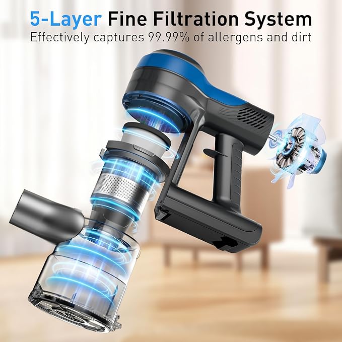 250W 25KPa Suction Cordless Vacuum Cleaner 6-in-1 Lightweight Stick Vacuum with LED Display 45 Mins Runtime for Hard Floor Carpet Pet Hair Car Cleaning