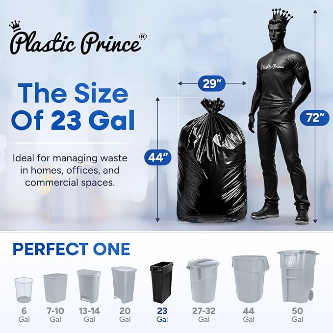 23 Gallon Trash Bags 1 Mil Black Waste Bags Fits Slim Jim 23 Gal Trash Cans 29 x 44 Tall Garbage Trash Can Liners 200 Pack