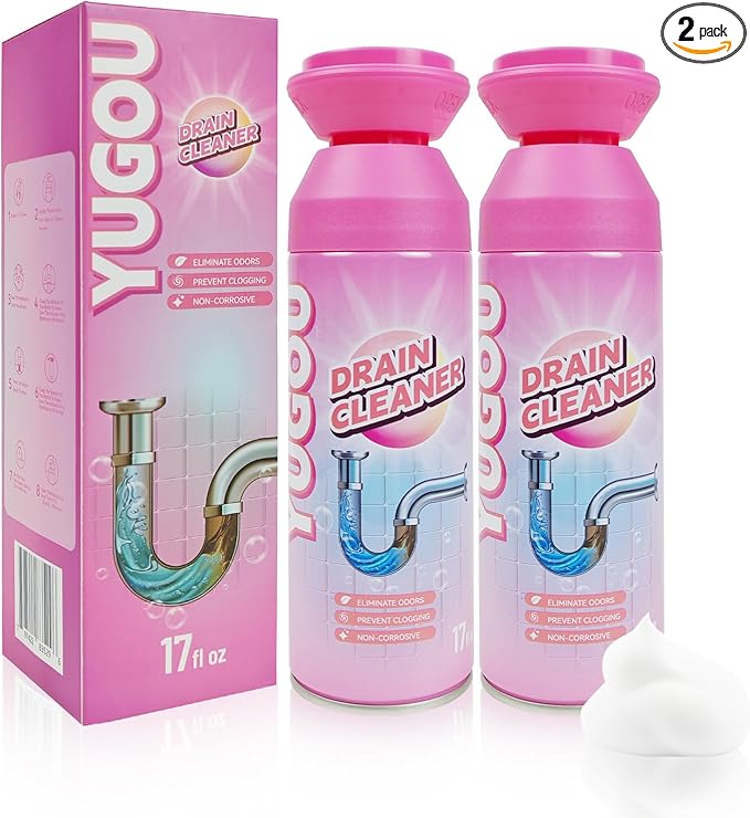 Foaming Drain Cleaner Sink Cleaner and Deodorizer Drain Clog Remover for Kitchen Sinks Shower Drains Tubs (2pcs)