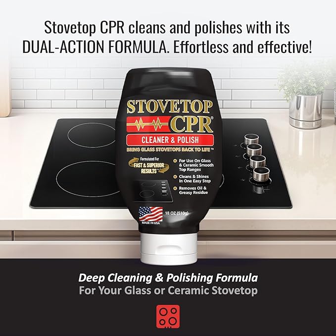 Stovetop CPR 2-in-1 Glass Stovetop Cleaner and Glass Polish(18oz)-Ceramic Top Stove Cleaner Oven Top Cooktop Electric Stove Ceramic