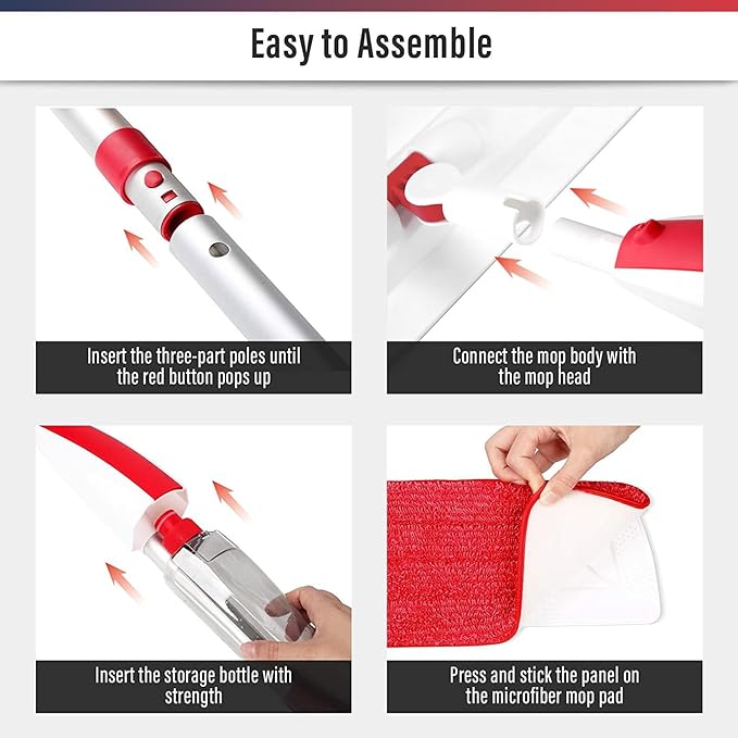 2 Pack Spray Mop for Floor Cleaning Red &amp Blue Combo Refillable 14 oz Bottle and 3 Washable Pads Wet Dry Mop for Hardwood Tile Laminate Home or Commercial Use