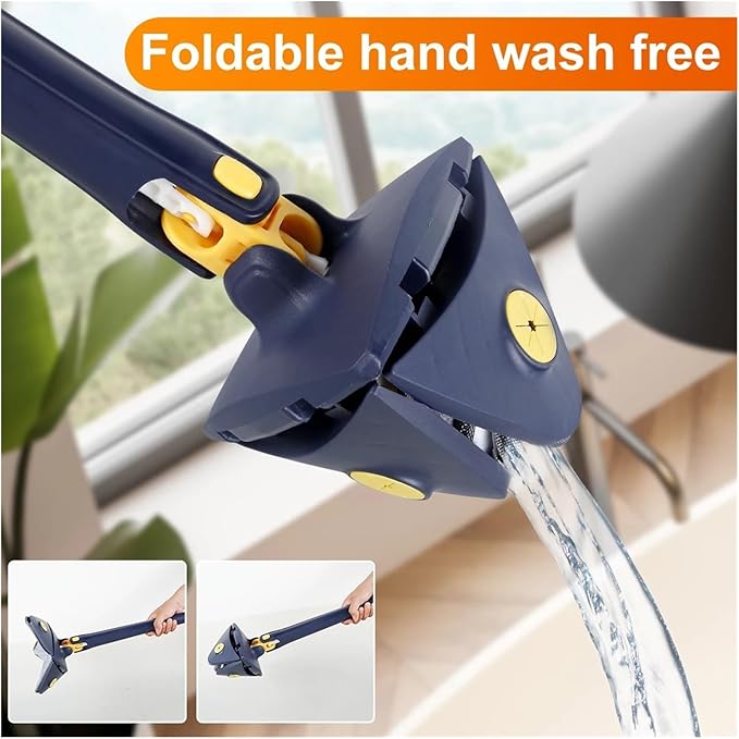 Extendable Triangle Mop 360° Rotatable Foldable Adjustable 130 Cm Self Water Squeezing Wall Floor Wet Dry Ceiling Cleaning Tools(Blue 2cloth)