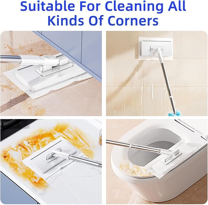 Snap Grip Mini Mop No-Touch Automatic Gripping Mopa Desechable para Polvo Mini Lazy Dust Mop &amp Sweeper Mops for Dry Wet Disposable Pads Multi Surface Floor Cleaning (1 mop + 10 Cloths)