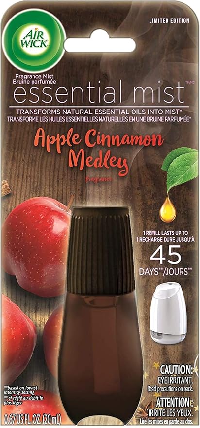 Air Wick Essential Mist Air Freshener Refill - Apple Cinnamon Medley - Net Wt. 0.67 FL OZ (20 mL) Per Refill - Pack of 3 Refills