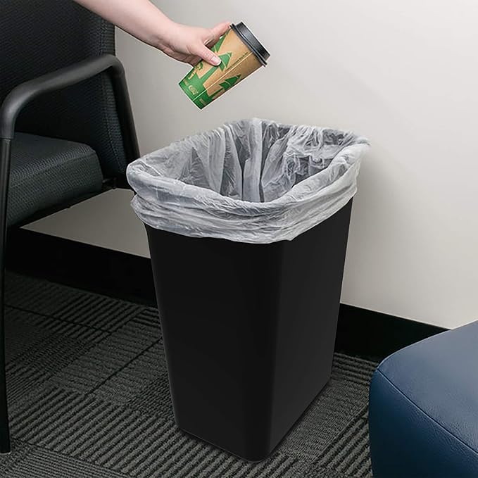 Storex Large Waste Basket 15.5 x 11 x 20.75 Inches Black (STX00700U01C)