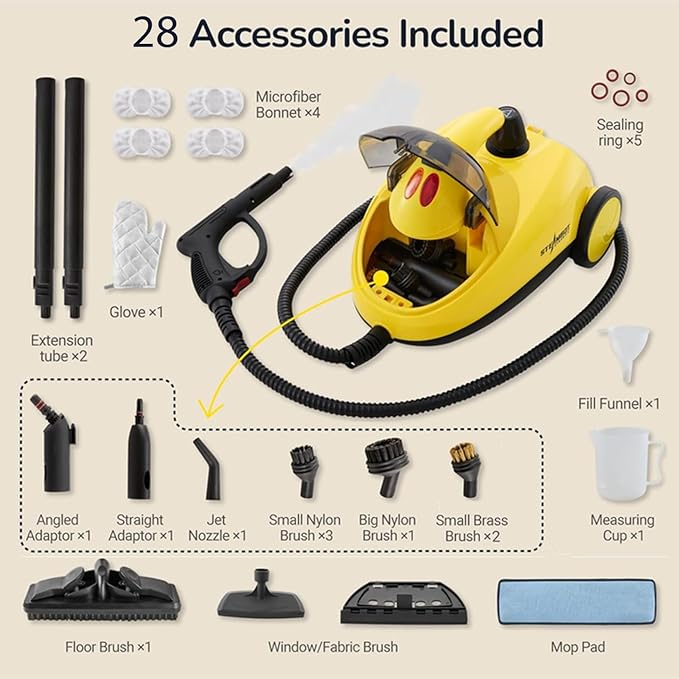 STEAMBOT® Heavy Duty Steam Cleaner with 2L Large Water Tank 28-in-1 Multipurpose steam cleaner for home High Temperature Deep Cleaning for Grout Floor Tile Oven Car Window&ampKitchenno chemic